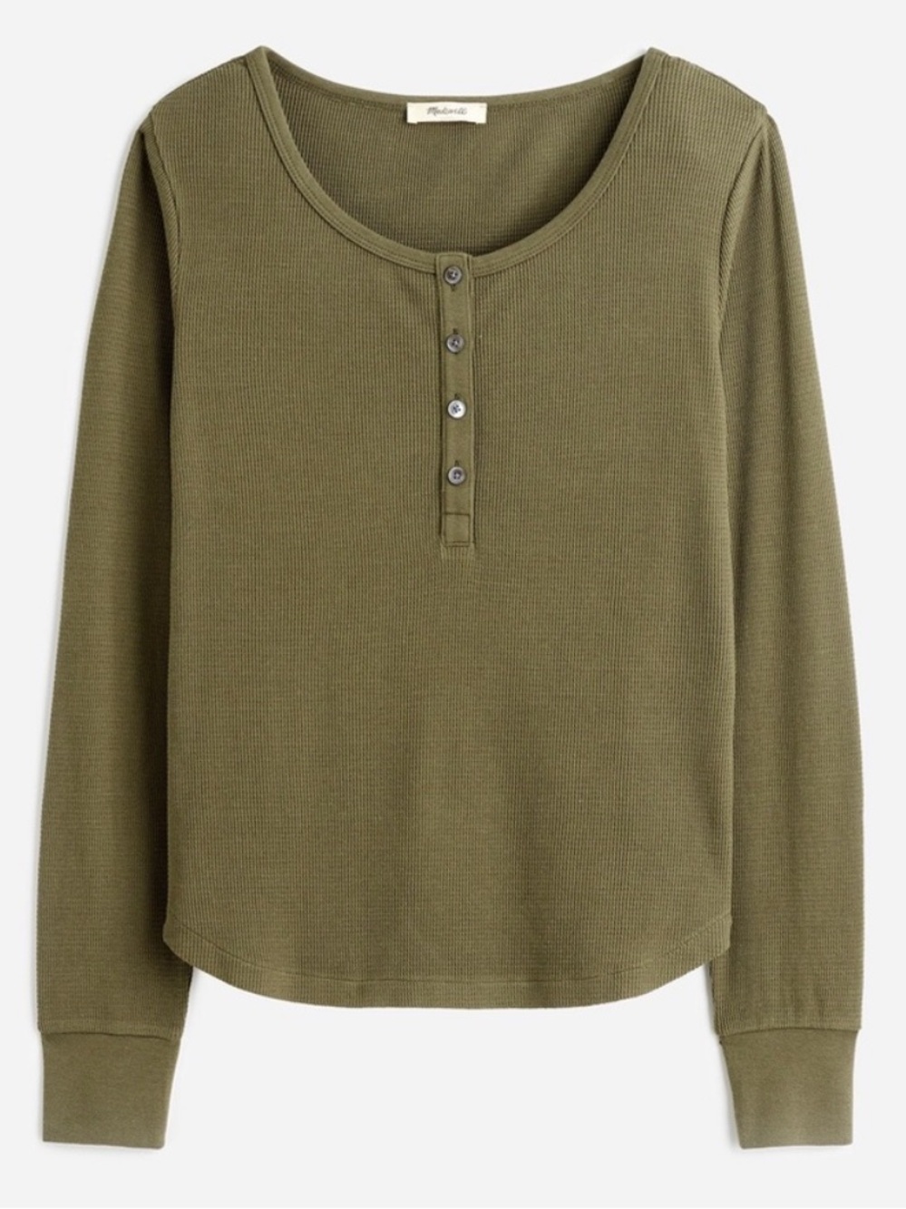Madewell Thermal Henley Long Sleeve Shirt Olive Green M